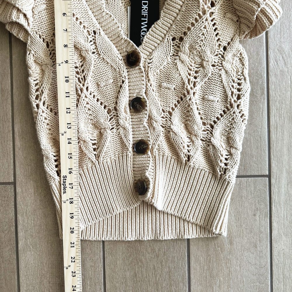 Driftwood Crochet Button Top Medium Ruffle Sleeve Sheer Boho Cottage Prairie New - Picture 7 of 7